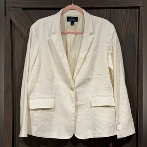 Lands' End Classic Clothing Off White/Cream Blazer Jacket Size Linen Blend Sz 18